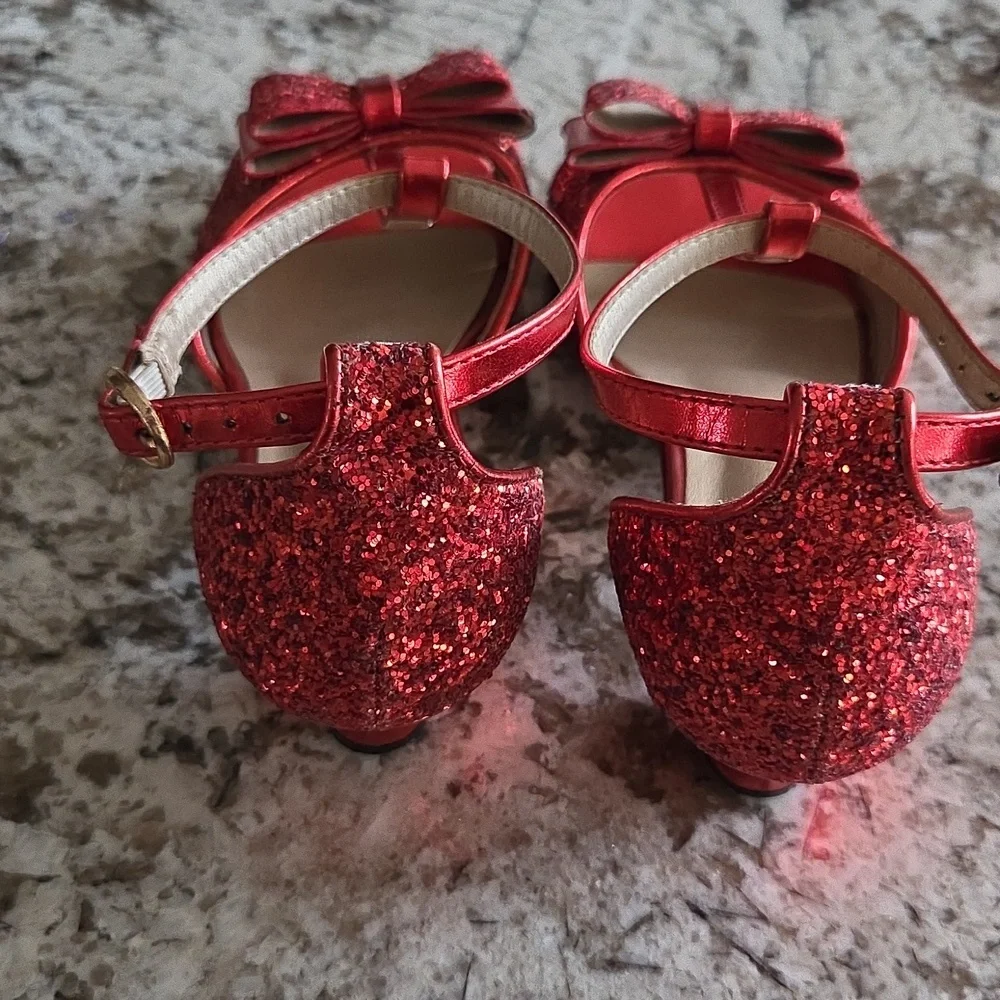 SOBOYO Red Glitter Girl's Fun Strappy Holiday Sandals With A Low Heal Bow In Red